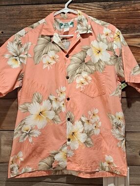 VINTAGE Two Palms Pink/Coral Hawaiian Aloha Shirt L - XL 🌴🌺